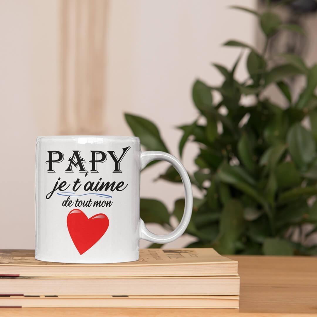 Tazza Personalizzata Con Scritta Papy Je T'aime - 300ml, Ceramica Bianca, Idea Regalo